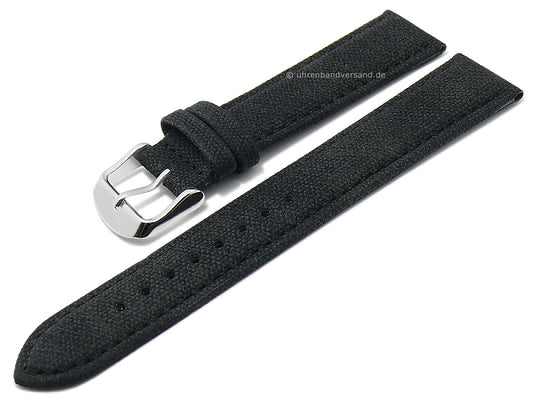 Uhrenarmband Canvas 18mm schwarz Textil vegan abgenäht MADE IN GERMANY von FLUCO (Schließenanstoß 16 mm)