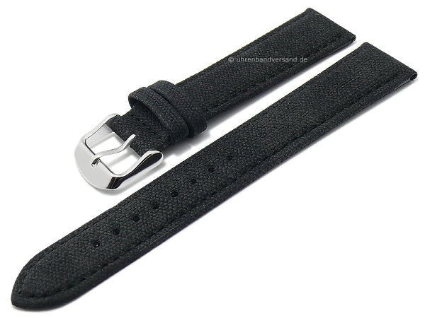 Uhrenarmband Canvas 22mm schwarz Textil vegan abgenäht MADE IN GERMANY von FLUCO (Schließenanstoß 20 mm)