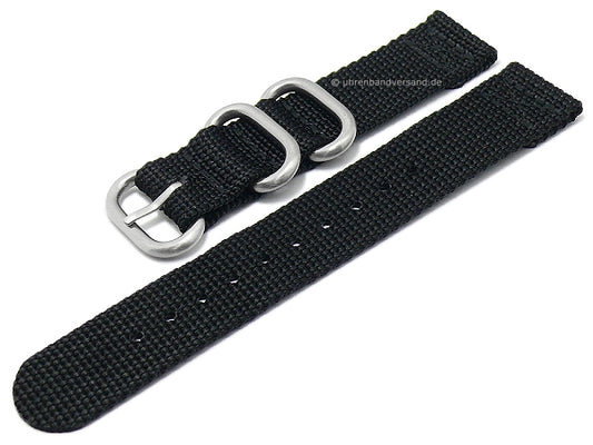 Uhrenarmband Cotton 20mm schwarz Textil/Nylon ZULU-Style von FLUCO (Schließenanstoß 20 mm)