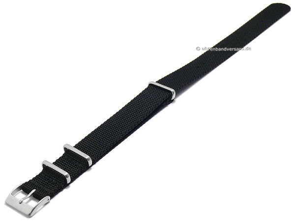 Uhrenarmband Field Cotton 21mm schwarz Textil/Nylon Durchzugsband im NATO-Style von FLUCO (Schließenanstoß 21 mm)