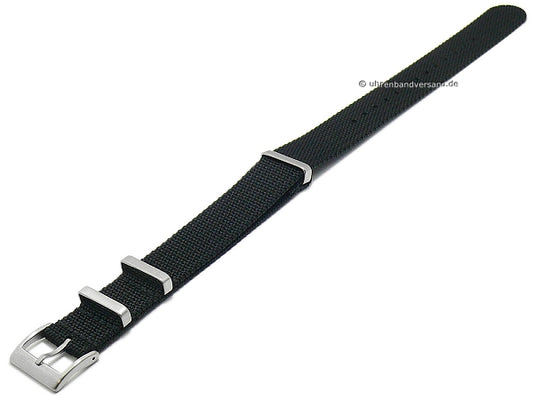 Uhrenarmband Field Cotton 22mm schwarz Textil/Nylon Durchzugsband im NATO-Style von FLUCO (Schließenanstoß 22 mm)
