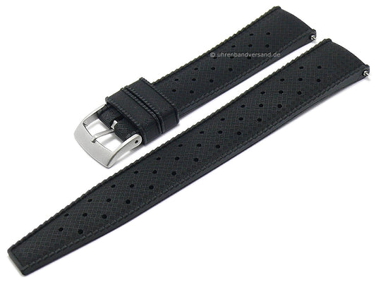 Uhrenarmband Tropic 22mm schwarz FKM-Kautschuk mit Schnellwechsel-Stegen von FLUCO (Schließenanstoß 20 mm)