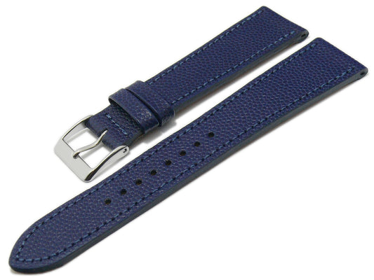 Uhrband Caviar 19mm dunkelblau Leder extravagant geprägt abgenäht MADE IN GERMANY von FLUCO (Schließenanstoß 16 mm)