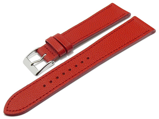 Uhrband Caviar 21mm rot Leder extravagant geprägt abgenäht MADE IN GERMANY von FLUCO (Schließenanstoß 18 mm)