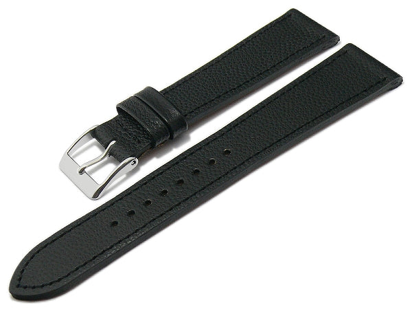 Uhrband Caviar 18mm schwarz Leder extravagant geprägt abgenäht MADE IN GERMANY von FLUCO (Schließenanstoß 16 mm)