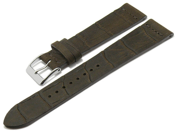 Uhrband Dakar 22mm dunkelbraun Nubuk-Leder Vintage Alligator-Prägung MADE IN GERMANY von FLUCO (Schließenanstoß 20 mm)