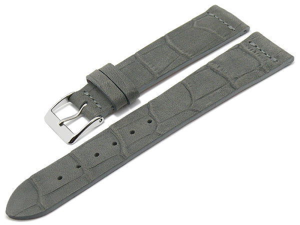 Uhrband Dakar 22mm grau Nubuk-Leder Vintage Alligator-Prägung MADE IN GERMANY von FLUCO (Schließenanstoß 20 mm)