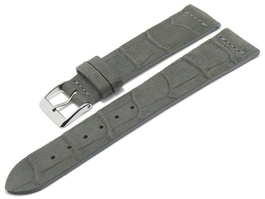 Uhrband Dakar 22mm grau Nubuk-Leder Vintage Alligator-Prägung MADE IN GERMANY von FLUCO (Schließenanstoß 20 mm)