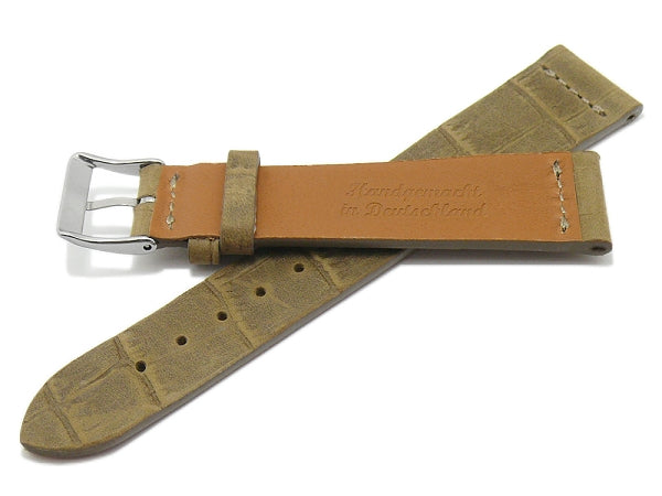 Uhrband Dakar 22mm beige Nubuk-Leder Vintage Alligator-Prägung MADE IN GERMANY von FLUCO (Schließenanstoß 20 mm)