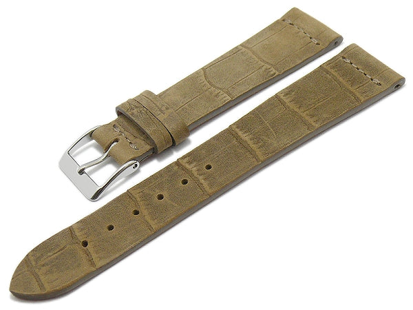 Uhrband Dakar 20mm beige Nubuk-Leder Vintage Alligator-Prägung MADE IN GERMANY von FLUCO (Schließenanstoß 16 mm)