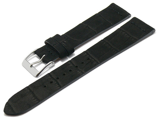 Uhrband Dakar 18mm schwarz Nubuk-Leder Vintage Alligator-Prägung MADE IN GERMANY von FLUCO (Schließenanstoß 16 mm)