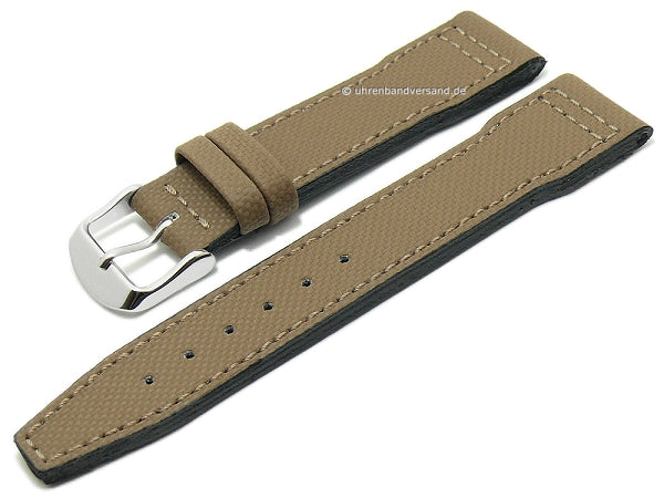 Uhrenarmband Pilot 20mm beige echt Leder Aviator-Style abgenäht passend für IWC etc. von FLUCO (Schließenbreite 18 mm)