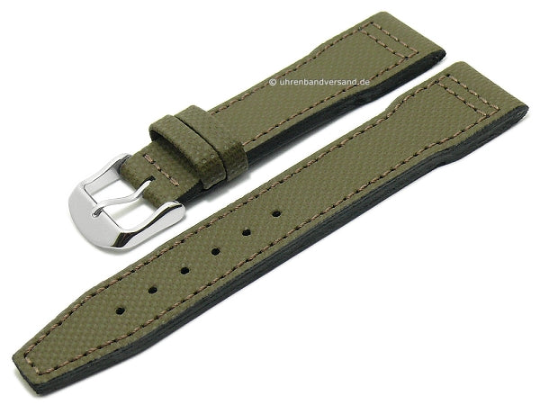 Uhrenarmband Pilot 20mm olivgrün Leder Aviator-Look abgenäht passend für IWC etc. von FLUCO (Schließenanstoß 18 mm)