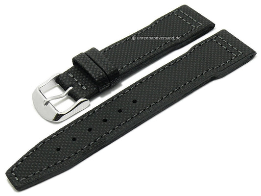 Uhrenarmband Pilot 22mm schwarz Leder Aviator-Look abgenäht passend für IWC etc. von FLUCO (Schließenanstoß 18 mm)