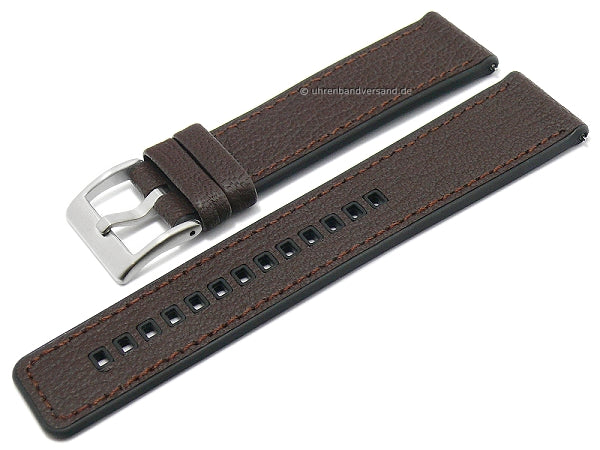 Hybrid-Uhrenarmband Toni 22mm dunkelbraun Ziegen-Leder/Kautschuk genarbt Easy-Click von FLUCO (Schließenanstoß 20 mm)