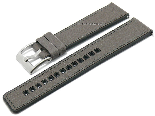 Hybrid-Uhrenarmband Toni 20mm grau Ziegen-Leder/Kautschuk genarbt Easy-Click von FLUCO (Schließenanstoß 18 mm)