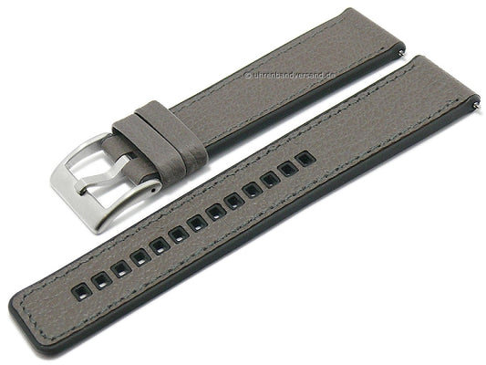 Hybrid-Uhrenarmband Toni 22mm grau Ziegen-Leder/Kautschuk genarbt Easy-Click von FLUCO (Schließenanstoß 20 mm)