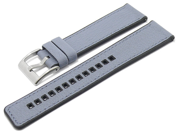 Hybrid-Uhrenarmband Toni 20mm hellblau Ziegen-Leder/Kautschuk genarbt Easy-Click von FLUCO (Schließenanstoß 18 mm)
