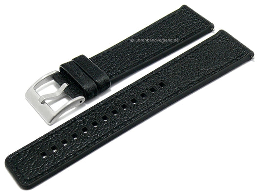 Hybrid-Uhrenarmband Toni 20mm schwarz Ziegen-Leder/Kautschuk genarbt Easy-Click von FLUCO (Schließenanstoß 18 mm)