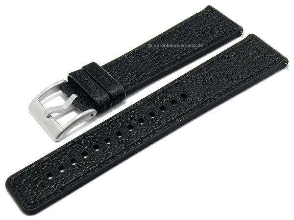 Hybrid-Uhrenarmband Toni 22mm schwarz Ziegen-Leder/Kautschuk genarbt Easy-Click von FLUCO (Schließenanstoß 20 mm)