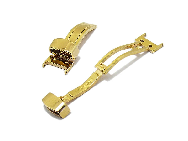 Kippfaltschließe (HeKFS-05) 12mm Edelstahl goldfarben poliert für Leder-Uhrenarmbänder & mehr