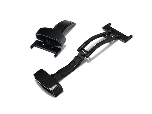 Kippfaltschließe (HeKFS-07) 22mm schwarz Edelstahl poliert für Leder-Uhrenarmbänder & mehr