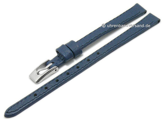Uhrenarmband 08mm dunkelblau Leder genarbt abgenäht (Schließenanstoß 06 mm)