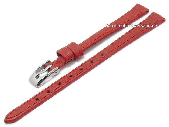 Uhrenarmband 06mm rot Leder genarbt abgenäht (Schließenanstoß 06 mm)