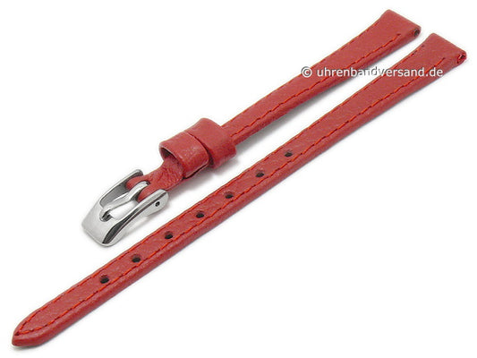 Uhrenarmband 08mm rot Leder genarbt abgenäht (Schließenanstoß 06 mm)