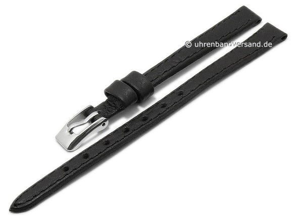 Uhrenarmband 08mm schwarz Leder genarbt abgenäht (Schließenanstoß 06 mm)