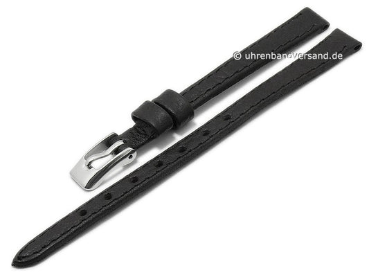 Uhrenarmband 08mm schwarz Leder genarbt abgenäht (Schließenanstoß 06 mm)