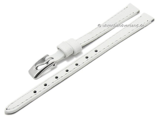 Uhrenarmband 06mm weiß Leder genarbt abgenäht (Schließenanstoß 06 mm)