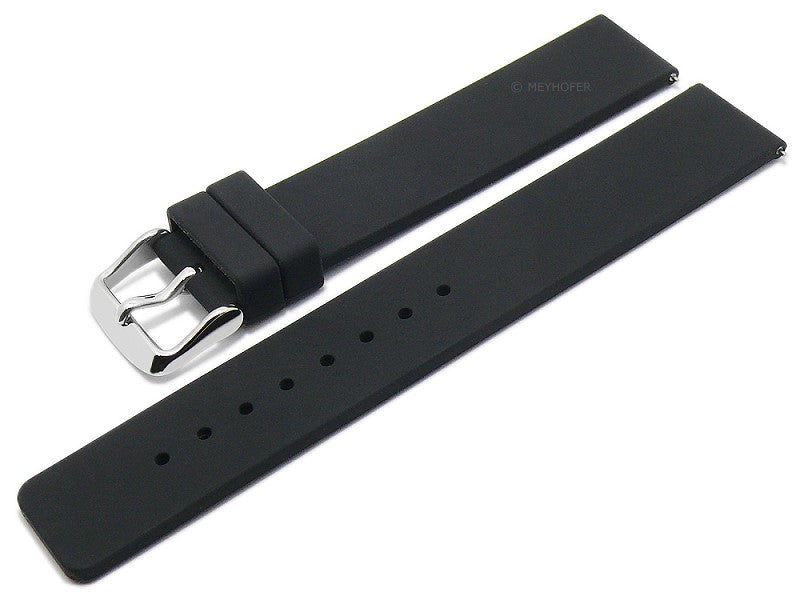 Meyhofer EASY-CLICK Uhrenarmband XL Lathorp 18mm schwarz Silikon glatt ohne Naht (Schließenanstoß 18 mm)