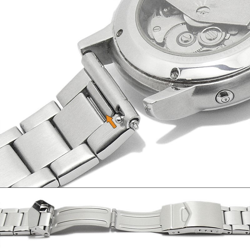 Meyhofer EASY-CLICK Uhrenarmband Crowder 20mm Edelstahl teilweise poliert mit Faltschließe