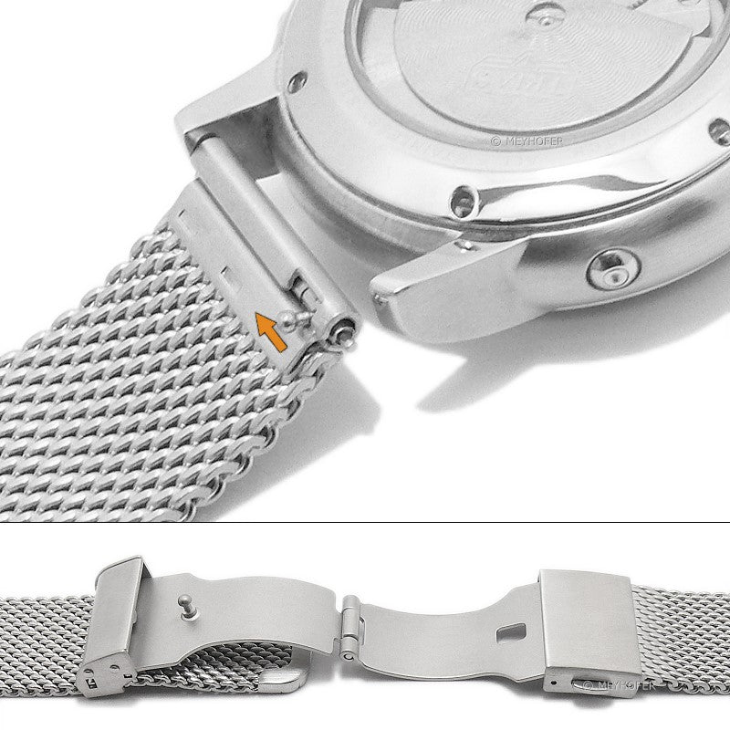 Meyhofer EASY-CLICK Uhrenarmband Pennyrile 22mm stahlfarben Milanaise mittelschweres Geflecht mit Faltschließe