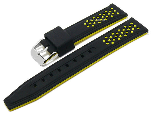 Uhrenarmband EASY-CLICK Aruba 20mm schwarz/gelb Silikon sportiv von MEYHOFER (Schließenbreite 18 mm)