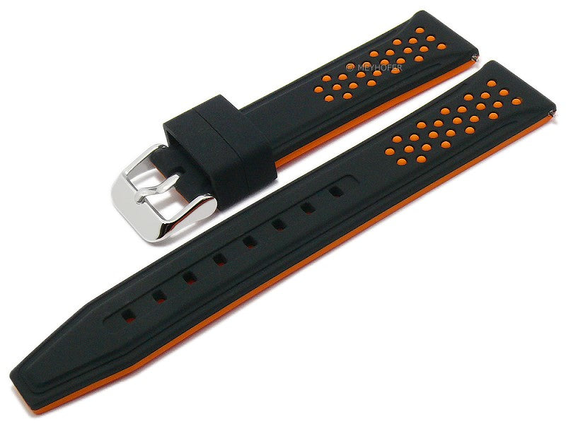 Meyhofer EASY-CLICK Uhrenarmband Aruba 24mm schwarz/orange Silikon sportiv (Schließenanstoß 22 mm)