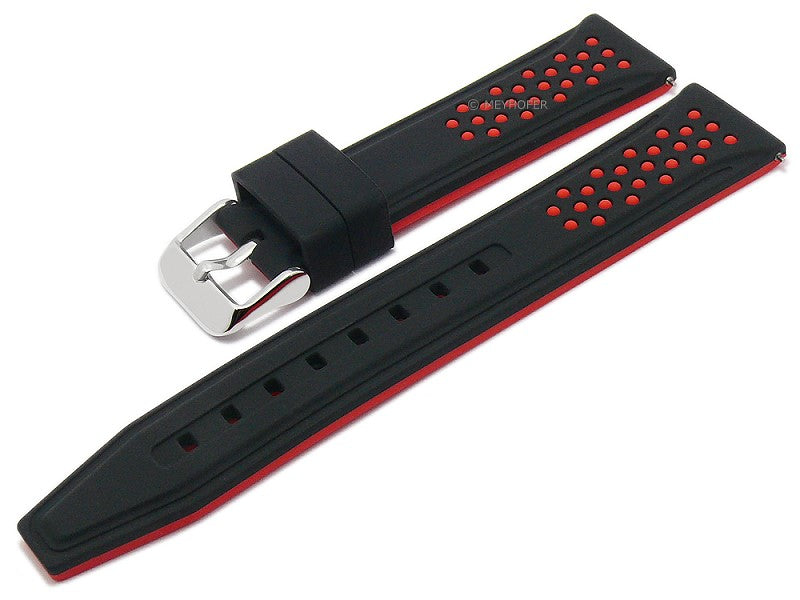 Uhrenarmband EASY-CLICK Aruba 20mm schwarz/rot Silikon sportiv von MEYHOFER (Schließenbreite 18 mm)