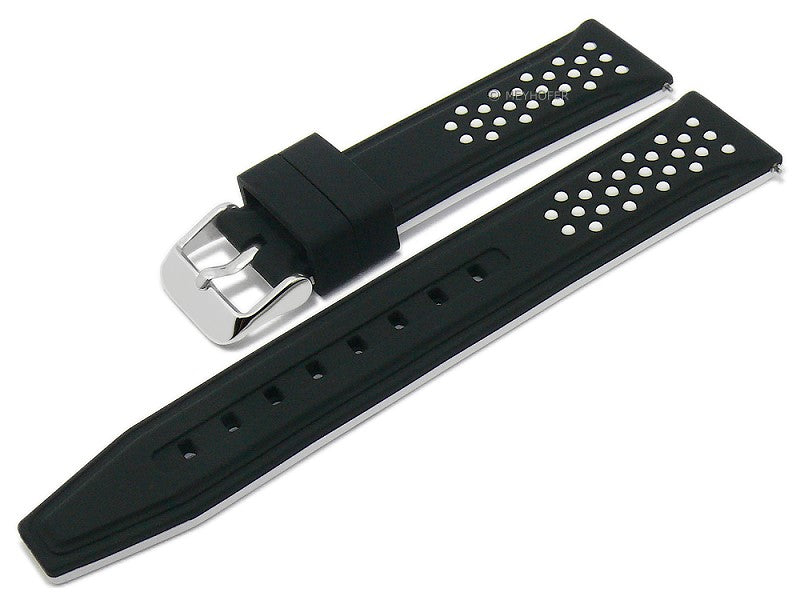 Uhrenarmband EASY-CLICK Aruba 20mm schwarz/weiß Silikon sportiv von MEYHOFER (Schließenbreite 18 mm)