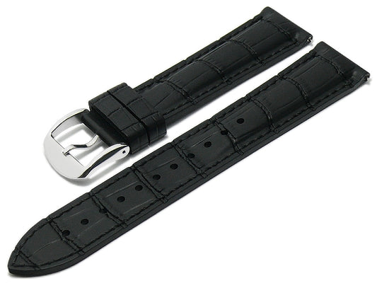 Meyhofer EASY-CLICK Uhrenarmband Tupelo 21mm schwarz Rubber Alligator-Prägung abgenäht (Schließenanstoß 18 mm)
