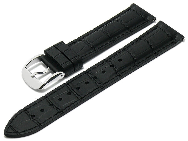 Uhrenarmband EASY-CLICK Tupelo 22mm schwarz Rubber Alligator-Prägung abgenäht von MEYHOFER (Schließenbreite 20 mm)