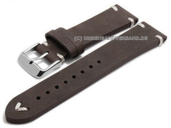 Meyhofer EASY-CLICK Uhrenarmband XS Ashland 22mm dunkelbraun Leder Vintage-Look helle Naht (Schließenanstoß 20 mm)