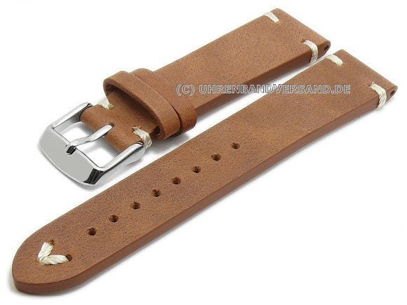 Uhrenarmband EASY-CLICK XL (extralang) Cumberland 22mm hellbraun echt Leder Vintage-Style helle Kontrastnaht von MEYHOFER (Schließenbreite 20 mm)