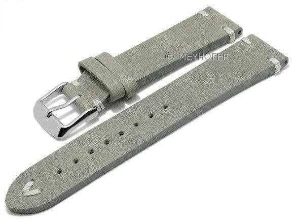 Meyhofer EASY-CLICK Uhrenarmband Portland 20mm grau Leder Vintage-Look helle Naht (Schließenanstoß 18 mm)