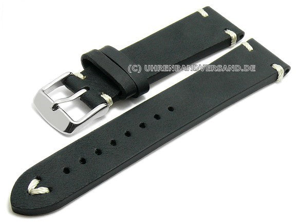 Uhrenarmband EASY-CLICK Portland 18mm schwarz echt Leder Vintage-Style helle Kontrastnaht von MEYHOFER (Schließenbreite 16 mm)