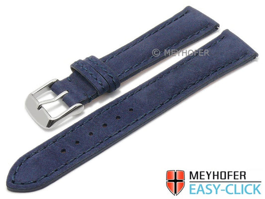 Meyhofer EASY-CLICK Uhrenarmband Yellowstone 22mm dunkelblau Leder velourartig abgenäht (Schließenanstoß 20 mm)