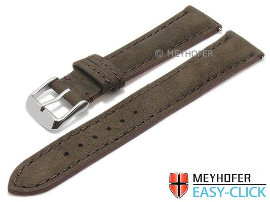 Meyhofer EASY-CLICK Uhrenarmband Yellowstone 22mm dunkelbraun Leder velourartig abgenäht (Schließenanstoß 20 mm)