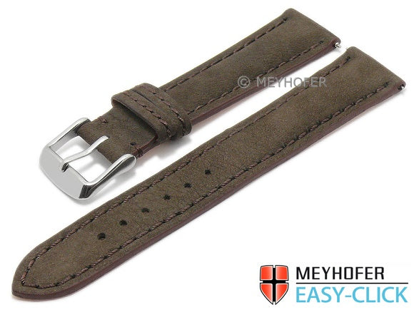 Meyhofer EASY-CLICK Uhrenarmband Yellowstone 22mm dunkelbraun Leder velourartig abgenäht (Schließenanstoß 20 mm)