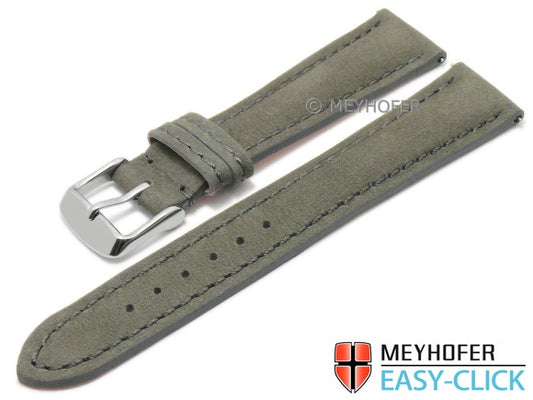 Meyhofer EASY-CLICK Uhrenarmband Yellowstone 18mm hellgrau Leder velourartig abgenäht (Schließenanstoß 16 mm)