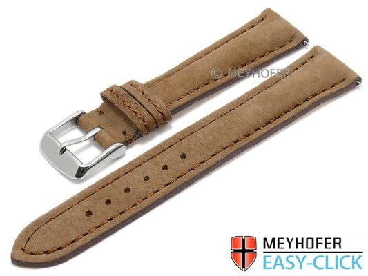 Meyhofer EASY-CLICK Uhrenarmband Yellowstone 22mm hellbraun Leder velourartig abgenäht (Schließenanstoß 20 mm)